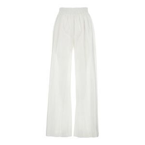 Plain Women White Pants With Elastic Waist And Sheer Design In Tech Fabric Woman